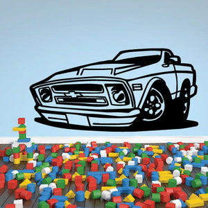 Cartoon truck wall decal in black and white line art, front view