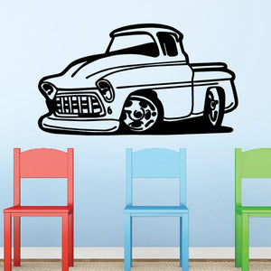 Cartoon truck wall decal with white body and black outline, front-facing design
