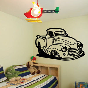 Cartoon truck wall decal in black and white, vinyl car design