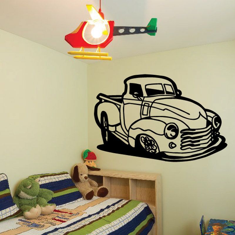 Cartoon truck wall decal in black and white, vinyl car design