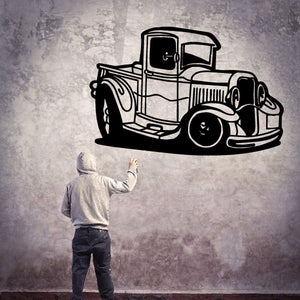 Cartoon truck wall decal in black line art