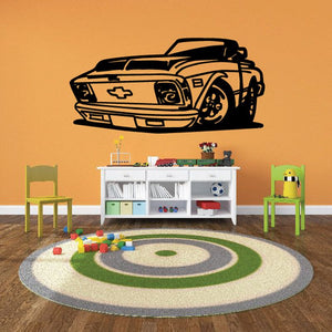 Cartoon truck vinyl wall decal, black and yellow