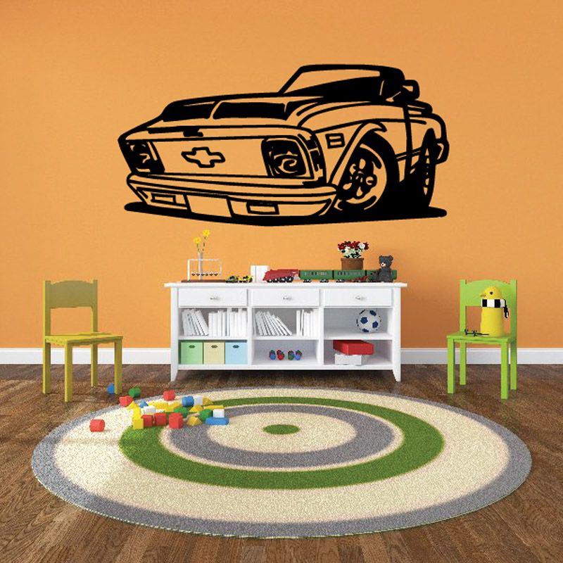 Cartoon truck vinyl wall decal, black and yellow