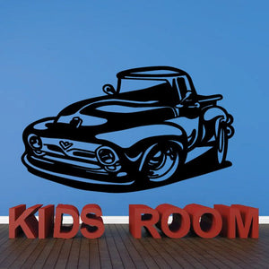 Cartoon black truck wall decal with blue windows and 'KIDS ROOM' letters