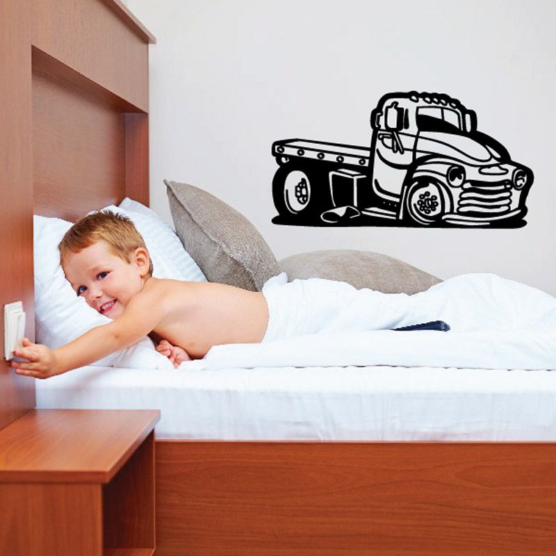 Cartoon truck wall decal, black outline on vinyl, large vehicle design