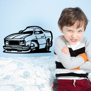 Cartoon truck wall decal vinyl, black line-art pickup truck graphic