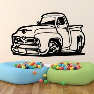 Cartoon truck wall decal in black outline