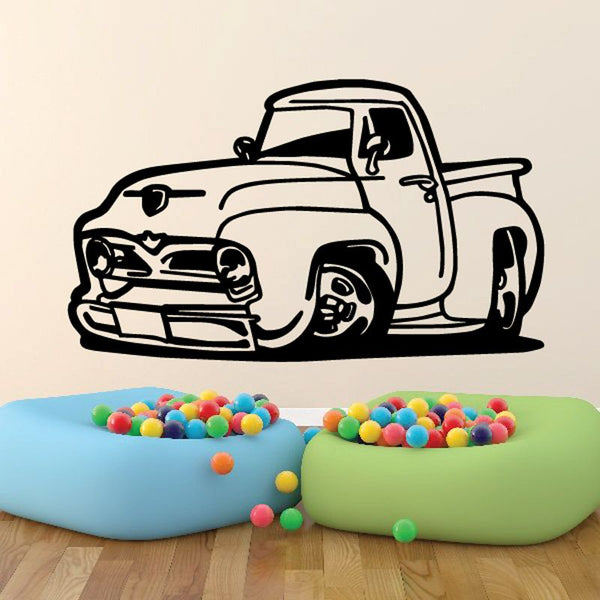 Cartoon truck wall decal in black outline