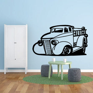 Cartoon truck wall decal in black and white, featuring a retro front grille design