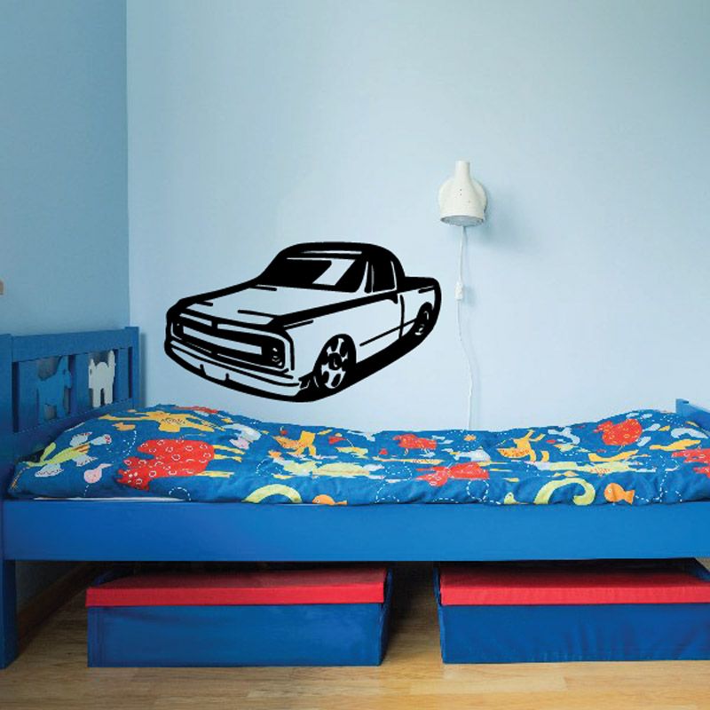 Vinyl cartoon truck wall decal, black-and-white truck graphic