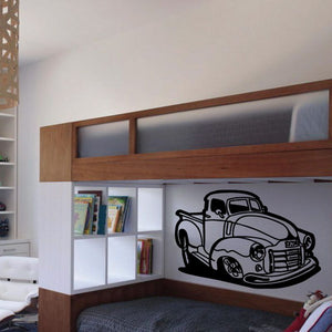 Cartoon truck wall decal, black illustrated truck in driving style