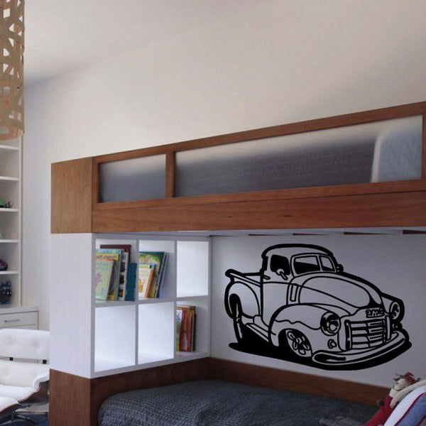 Cartoon truck wall decal, black illustrated truck in driving style