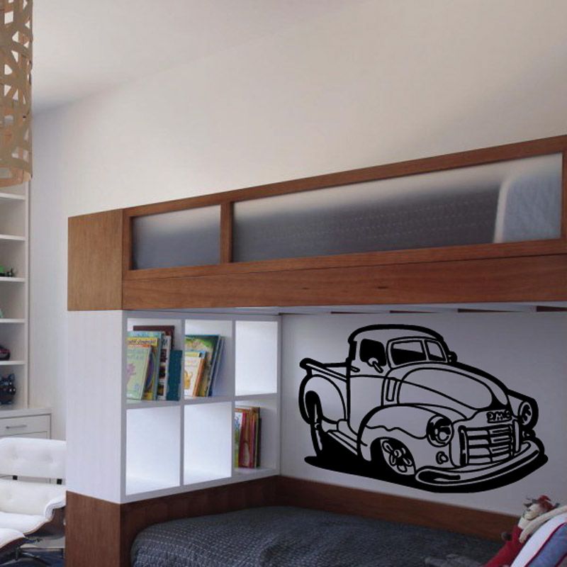 Cartoon truck wall decal, black illustrated truck in driving style