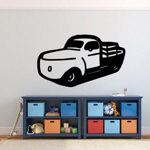 Cartoon pickup truck wall decal in white and black with grille detail