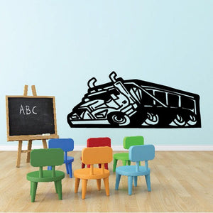 Cartoon truck wall decal with bold black outline and visible wheels