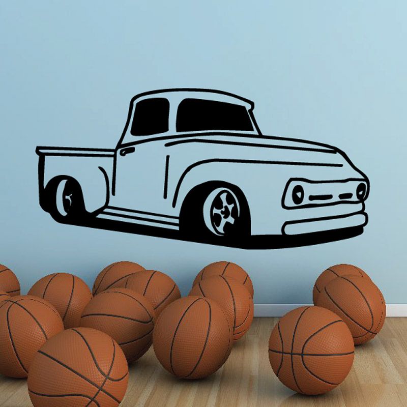Cartoon truck wall vinyl decal with white truck and black details
