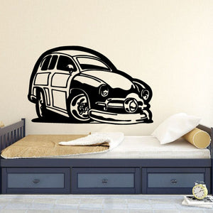 Cartoon truck wall decal in black and white vinyl, front-facing truck design