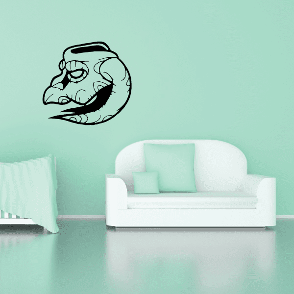 Carved horns masquerade mask decal with black outline, decorative half-mask design.