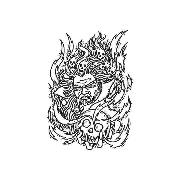 Casting necromancer decal with flaming skulls and ornate black tattoo style art