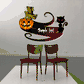 Halloween cat and pumpkin custom die-cut decal with glowing jack-o’-lantern