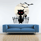 Halloween cat fence wall sticker with bats and moon