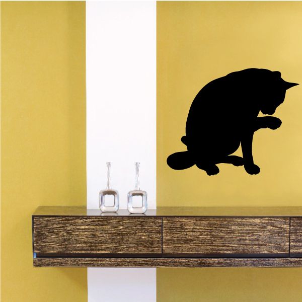 Image of Cat Licking Itself Silhouette Decal