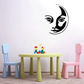 Cat moon face wall decal, black cat face on a crescent moon shape