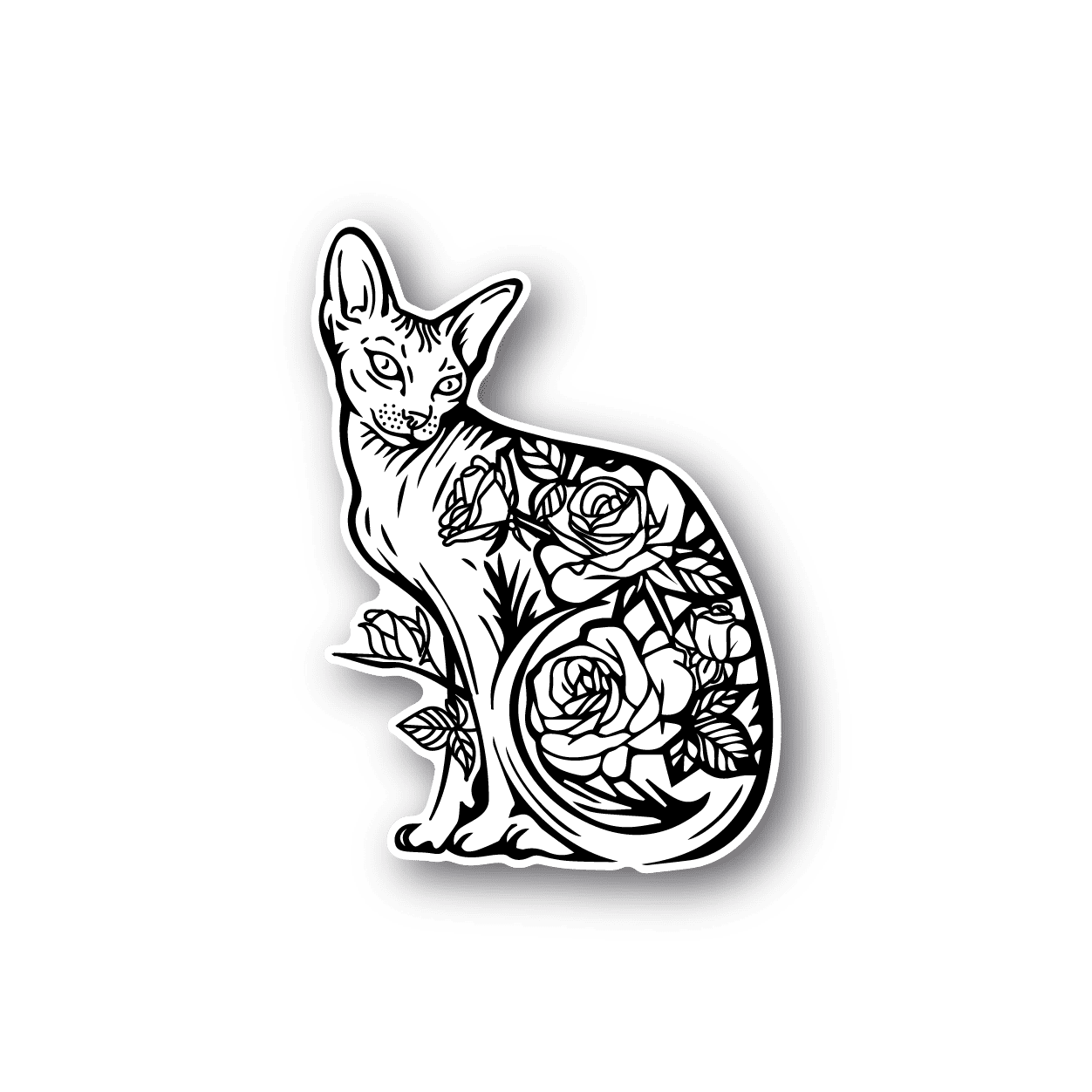 Image of Cat with Roses Sticker