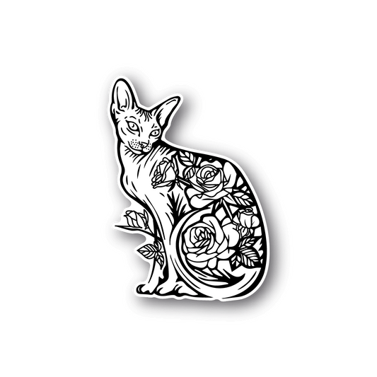 Image of Cat with Roses Sticker