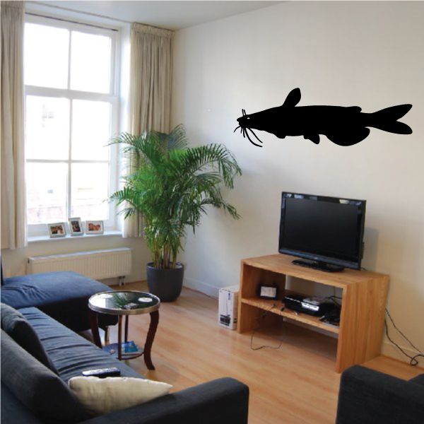 Black catfish hunting decal silhouette on wall