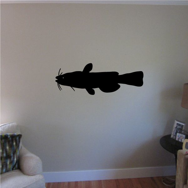 Black catfish silhouette wall decal, facing left with whiskers and fins