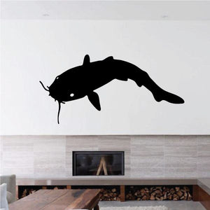 Black catfish wall decal silhouette with whiskers and fins