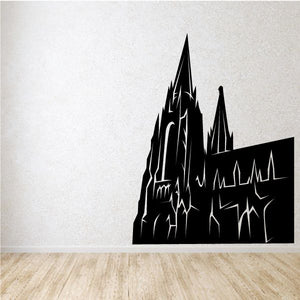 Cathedral wall decal, black city skyline silhouette with pointed towers