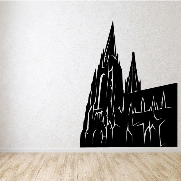 Cathedral wall decal, black city skyline silhouette with pointed towers