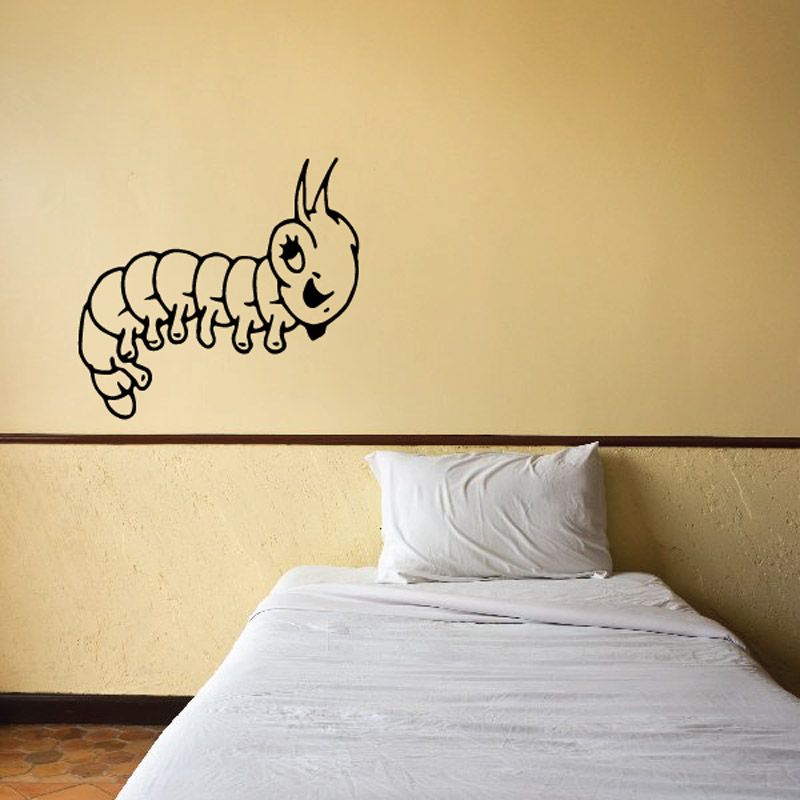 Cathy the Caterpillar wall decal, black outline with smiling segmented caterpillar