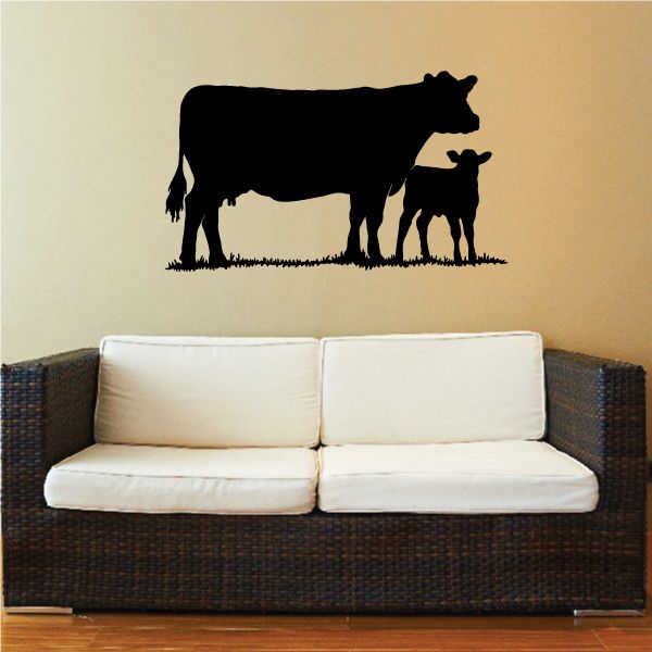 Image of Cattle Cow Mother and Calf Silhouette Decal