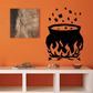 Cauldron on intense fire wall decal, black cauldron with orange flames and embers