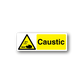 Caustic warning sticker: yellow hazard triangle and 'Caustic' text on label