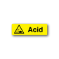 Yellow caution sticker with hazard triangle icon and bold 'Acid' text