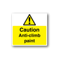 Caution anti-climb paint sticker with yellow warning panel and exclamation triangle