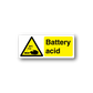 Battery acid caution sticker with yellow rectangle and warning triangle icon
