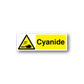 Warning cyanide hazard sticker with yellow triangle and 'Cyanide' text