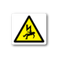 Electrical warning sticker with yellow triangle, lightning bolt, and electrified hand icon