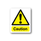 Caution exclamation sticker with yellow warning triangle and black exclamation, 'Caution' text
