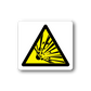 Caution explosives warning sticker with yellow triangle and black symbol