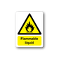 Flammable liquid caution sticker with yellow warning triangle and flame icon
