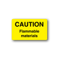 Flammable materials caution sticker, yellow rectangle with CAUTION and Flammable materials text