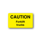 Yellow caution forklift trucks sticker, black 'CAUTION' and 'Forklift trucks' text