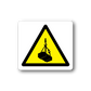 Caution lifting objects sticker with yellow warning triangle and lifting figure icon