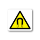 Caution magnetic field sticker with yellow warning triangle and black magnet symbol
